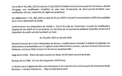 Avis de mise à disposition du public – Modification simplifiée du PLU de St-Laurent de Neste